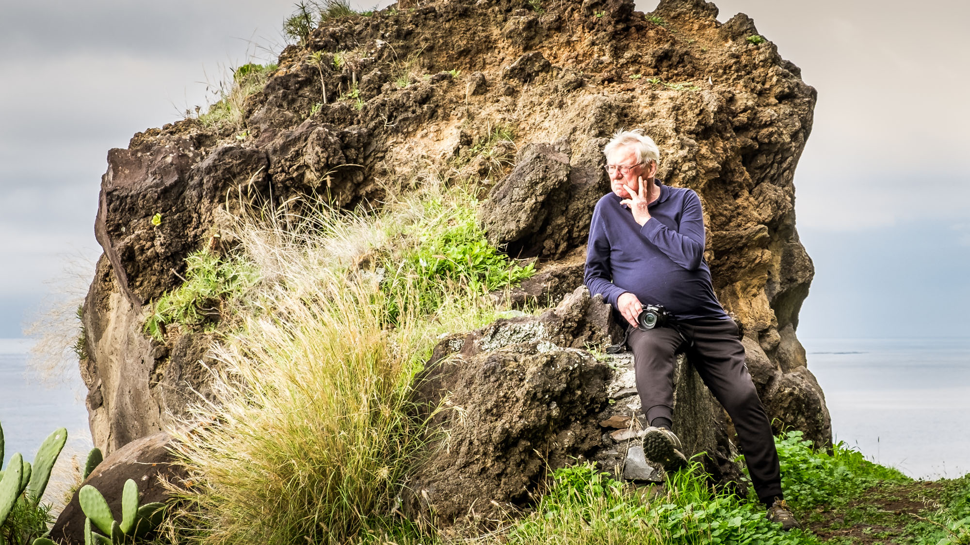 Ole contemplating on the volcanic coast of Madeira